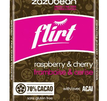 Zazubean Flirt Raspberry & Cherry Dark Chocolate Bar (85g) For Sale