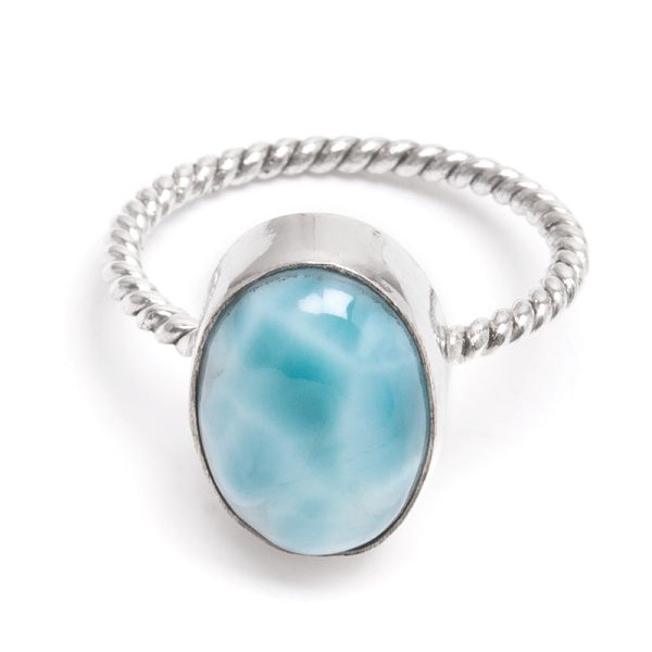 Larimar, ring med tvinnat silverband For Sale