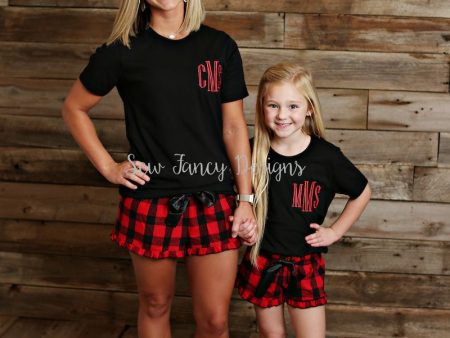 Christmas Pajamas - Black Shirt - Buffalo Plaid Polka Dot Shorts Online Hot Sale