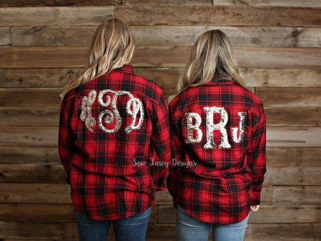 Flannel with Mermaid Sequin Monogram Discount