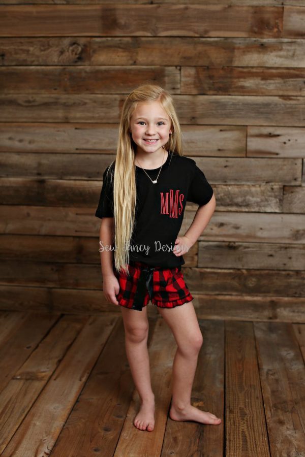 Christmas Pajamas - Black Shirt - Buffalo Plaid Polka Dot Shorts Online Hot Sale