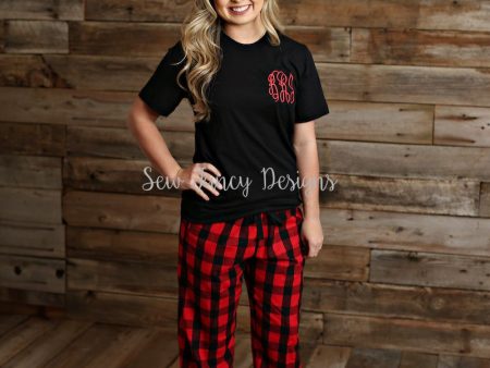 Christmas Pajamas - Black Shirt - Buffalo Plaid Polka Dot Pants Hot on Sale